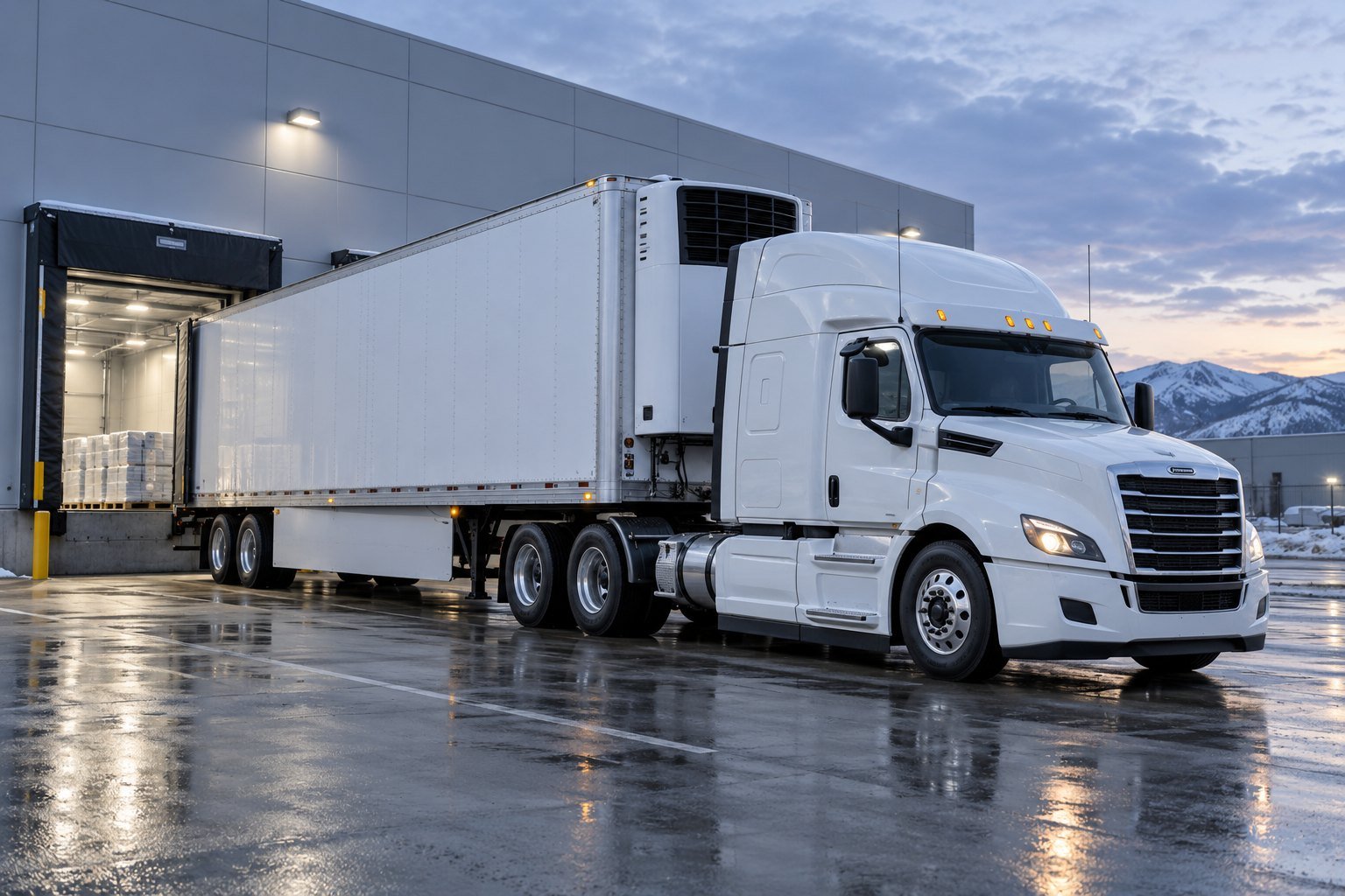 White reefer semi trailer with refrigeration unit